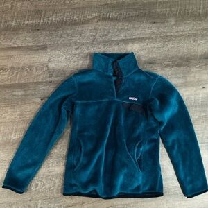 Patagonia Blue Fleece Jacket with Stand-Up Collar